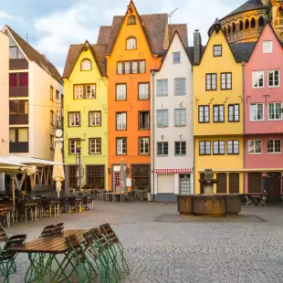 Colorful houses in Old Town on Rhine River Embankment